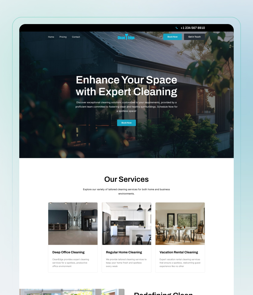 Aperçu du modèle de site web Cleaning Services