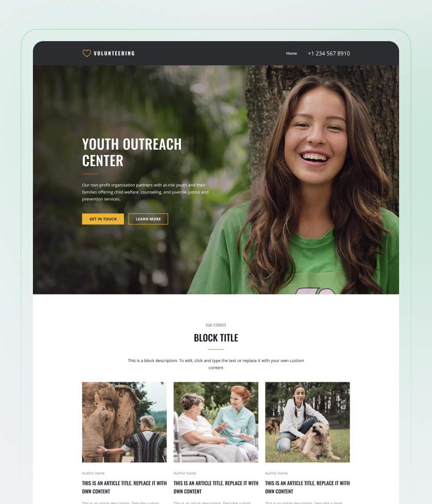 Anteprima del modello di sito web Volunteering