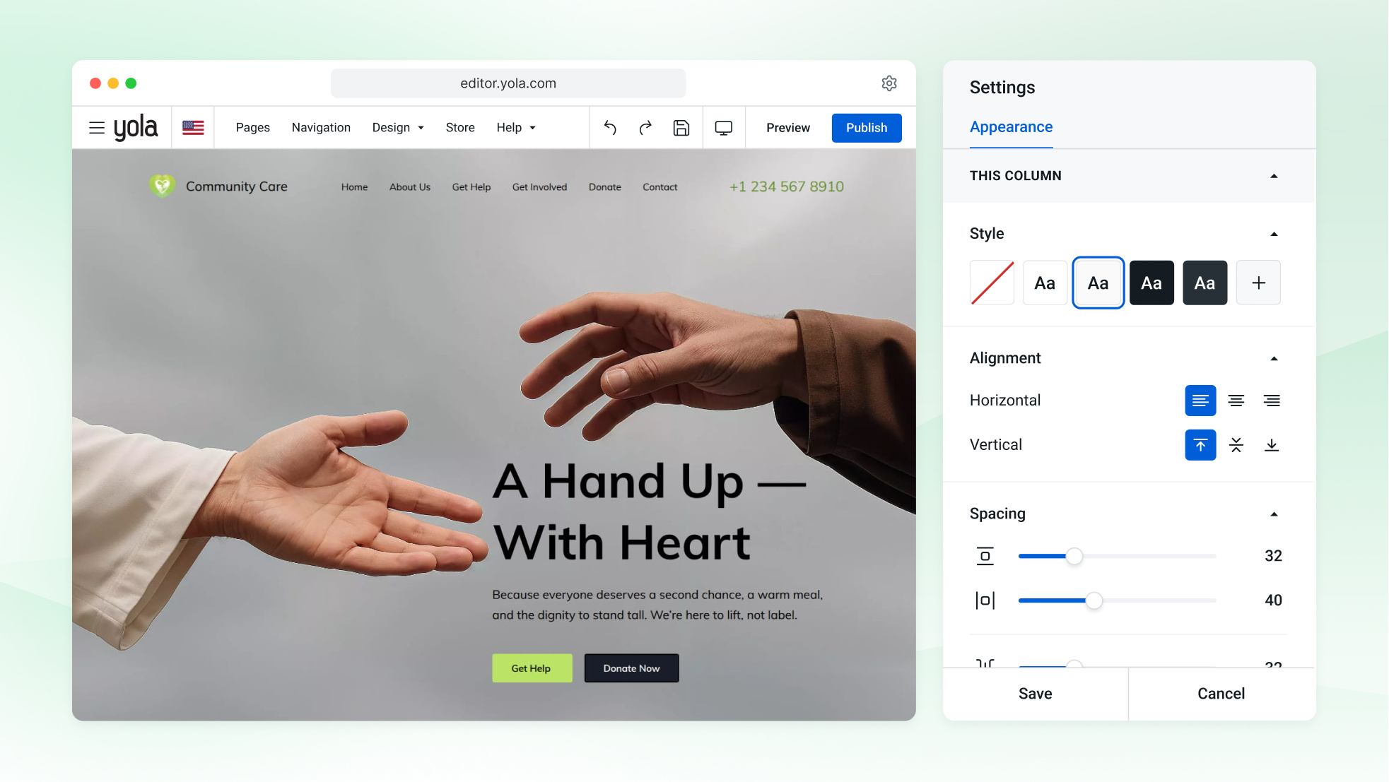Yola AI Website Builder drafting a nonprofit homepage from a short questionnaire, shown on a laptop screen.