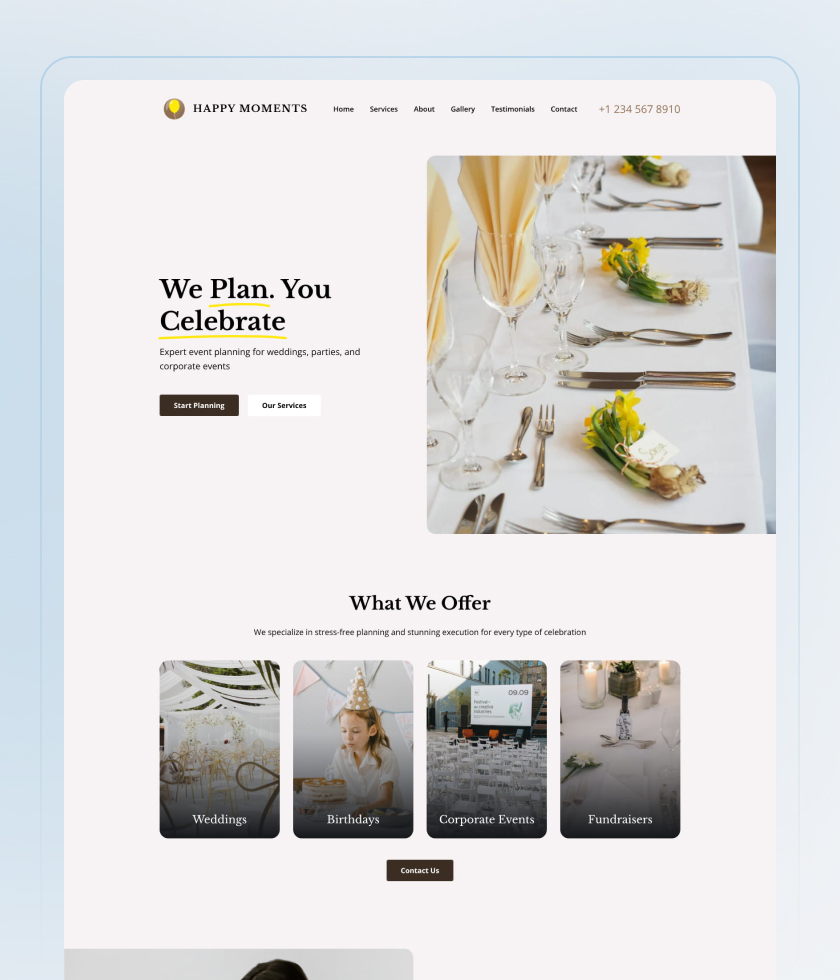 Vorschau der Website-Vorlage „Event Planner“
