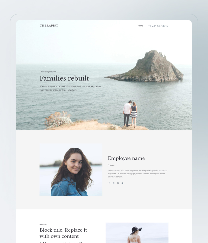 Anteprima del modello di sito web Therapist