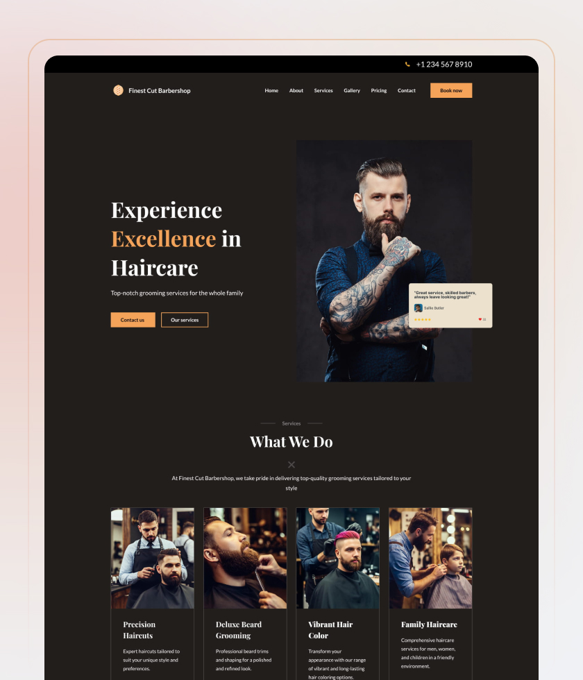 Barbershop website template preview