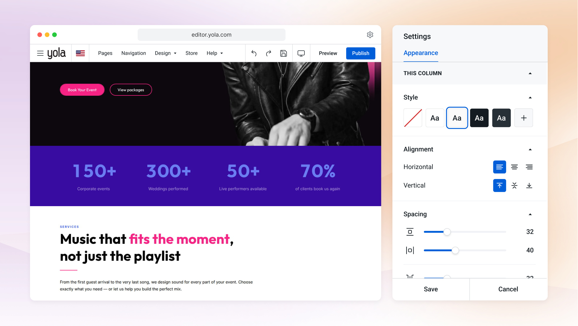 El creador de páginas web con IA de Yola preparando la página de inicio de un club a partir de un breve cuestionario, en la pantalla de un portátil.