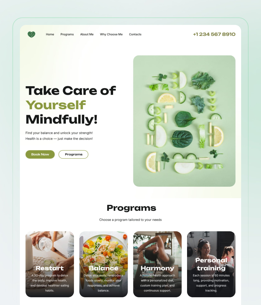 Anteprima del modello di sito web Nutritional consulting