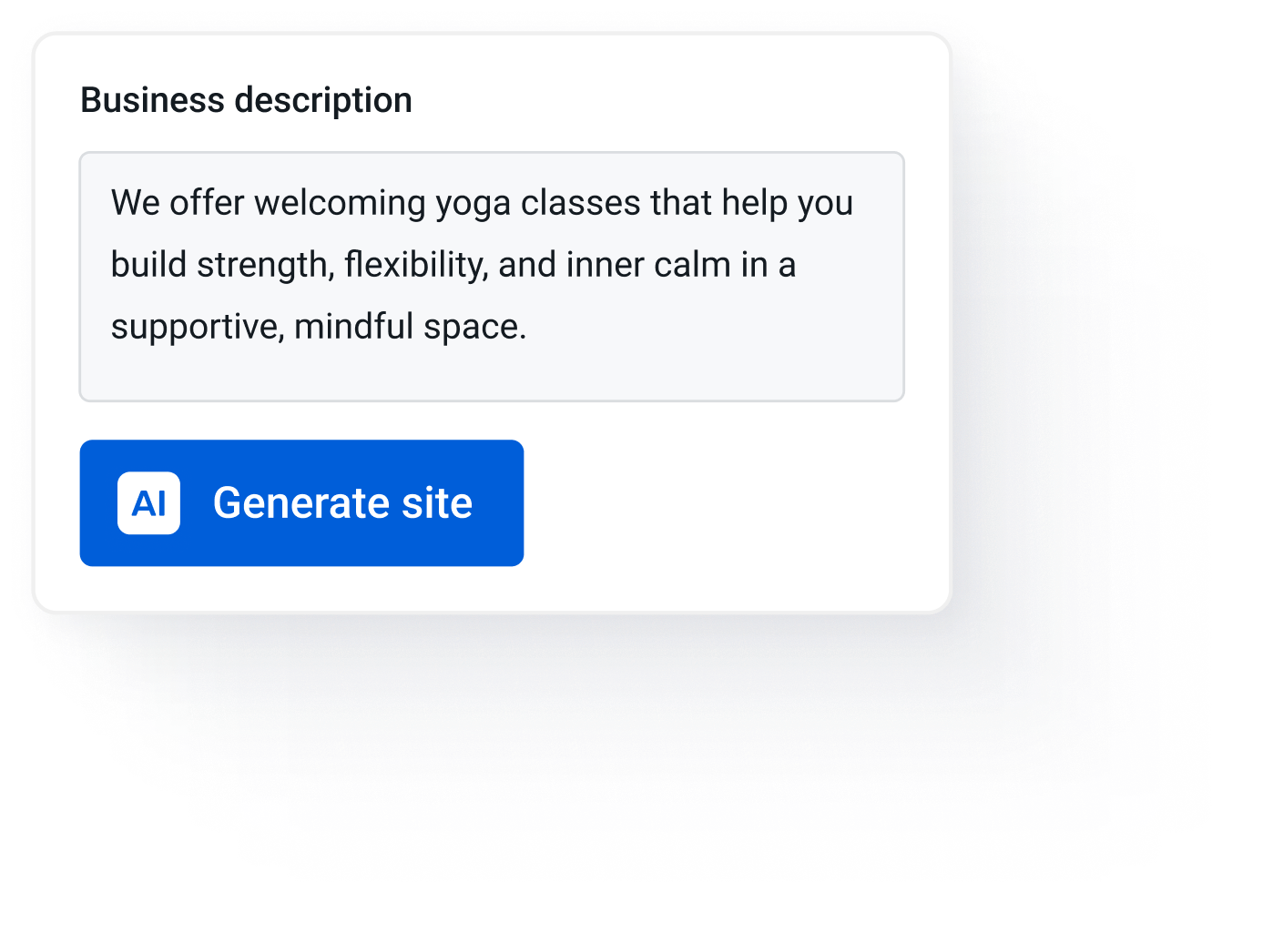 description commerciale dans Yola Sitebuilder