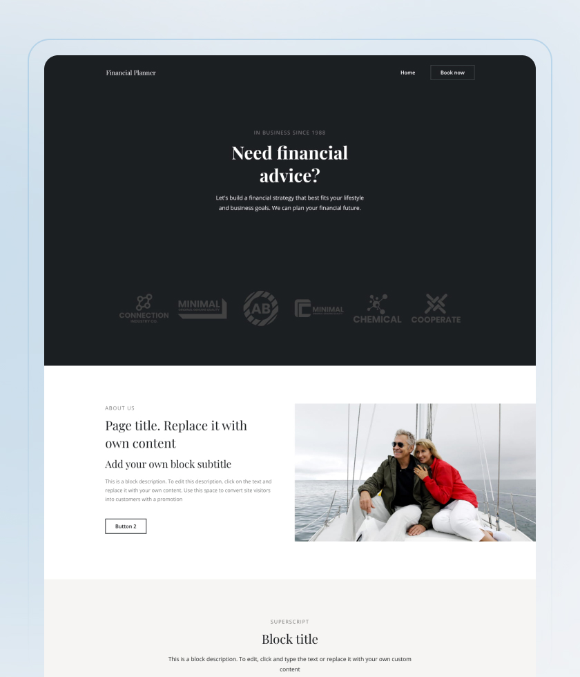 Vorschau der Website-Vorlage „Financial Planner“