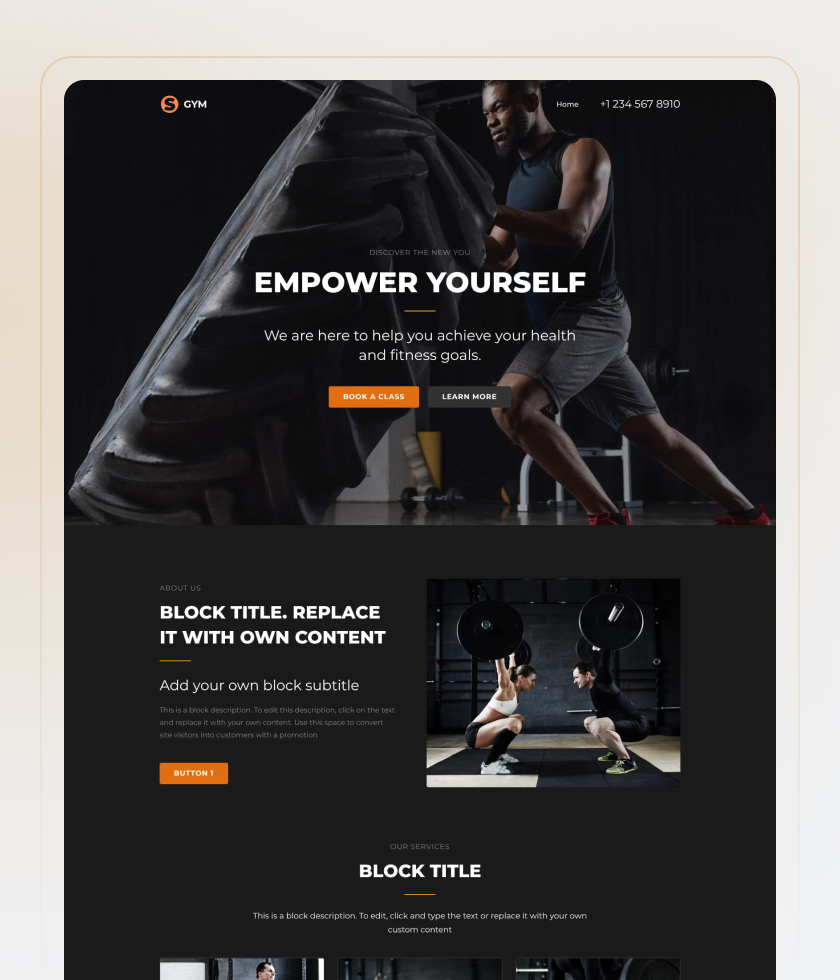Anteprima del modello di sito web Gym