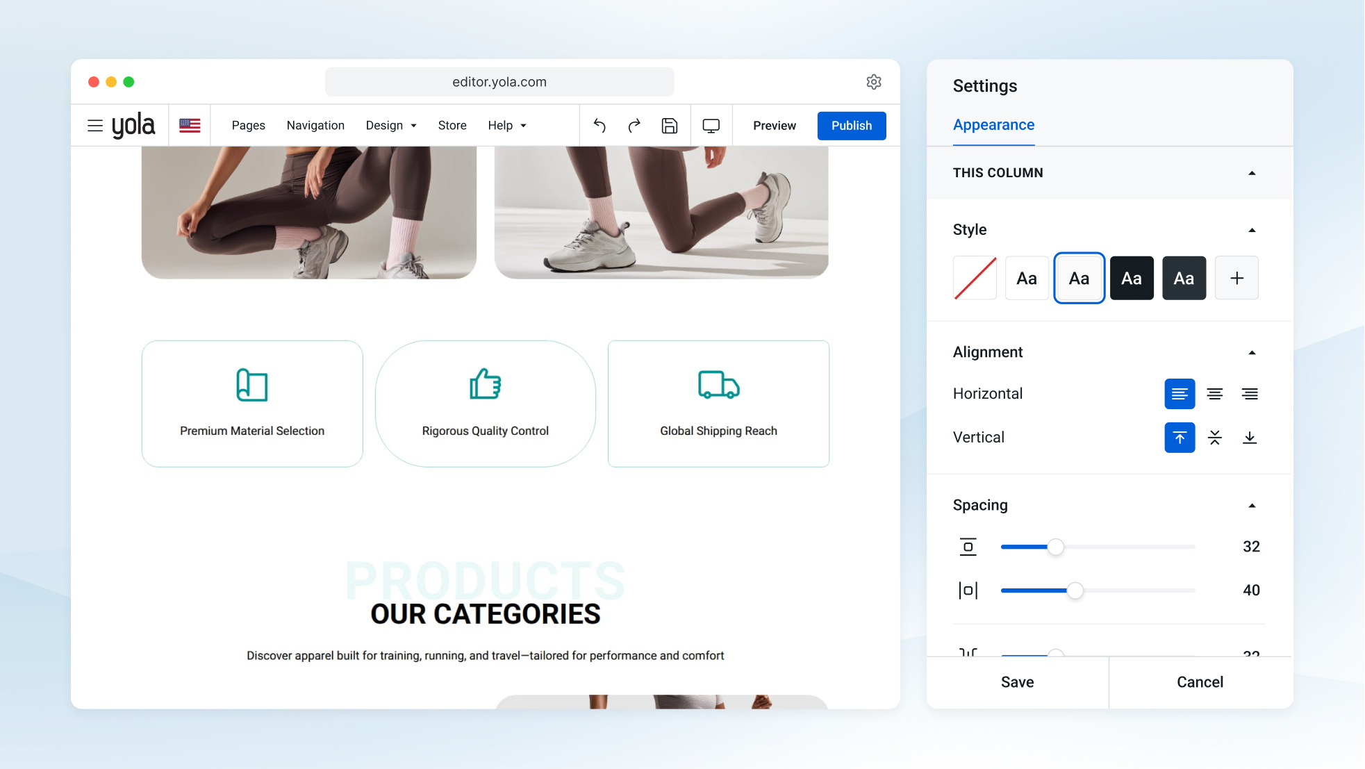 Der KI-Website-Baukasten von Yola erstellt anhand eines kurzen Fragebogens eine Startseite für eine Boutique, angezeigt auf einem Laptop.