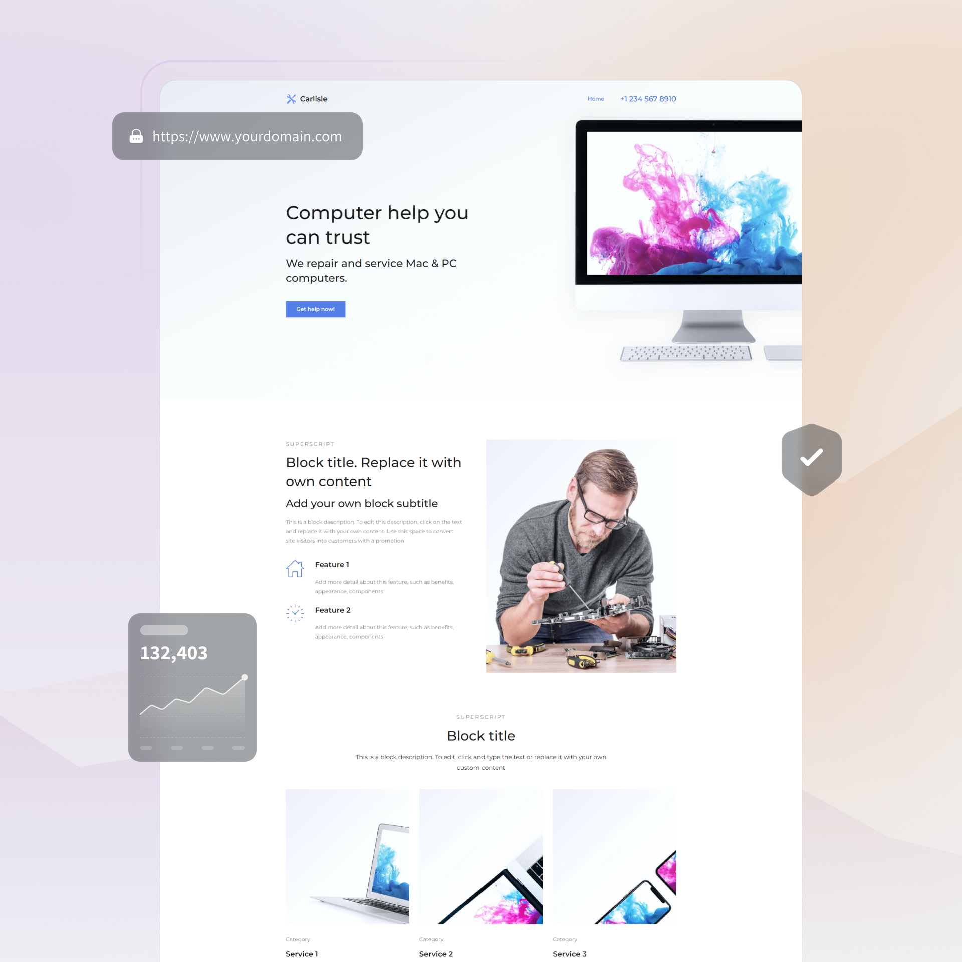 Construtor de sites para serviços de conserto de computadores