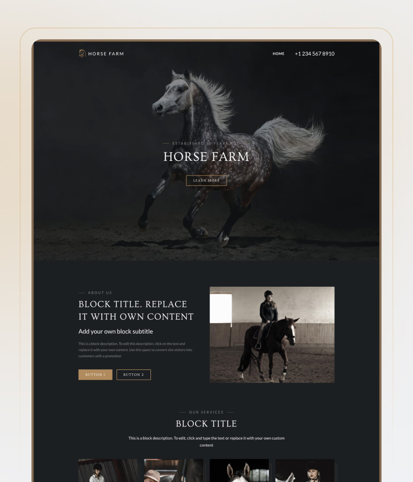 Anteprima del modello di sito web Horse Farm