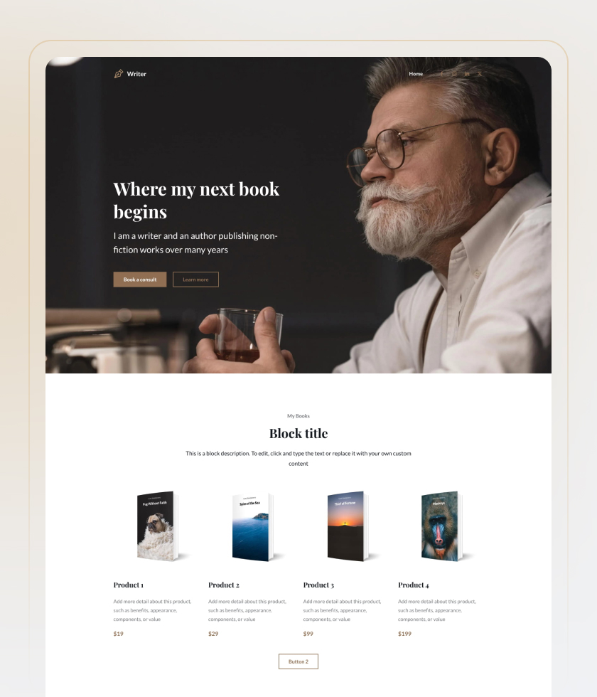 Writer website template preview