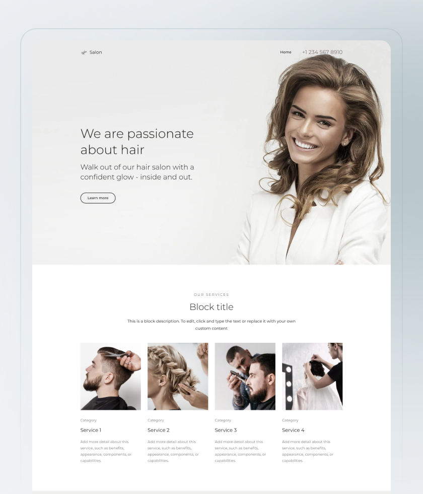 Prévia do template Salon