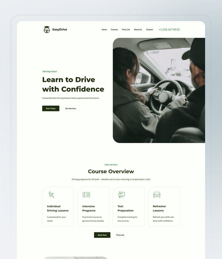 Vorschau der Website-Vorlage „Driving School“